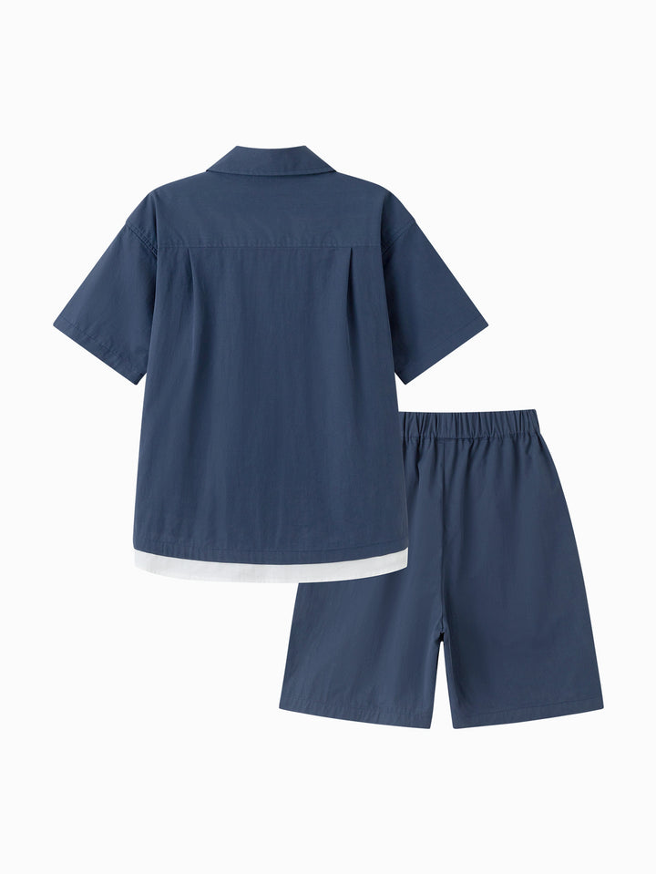 Dark blue Toddler Boy Woven Short Sleeve Suit