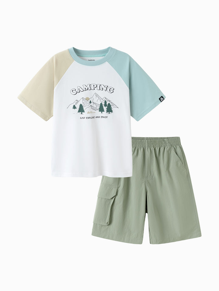 White Green Toddler Boy Knit Short Sleeve Suit