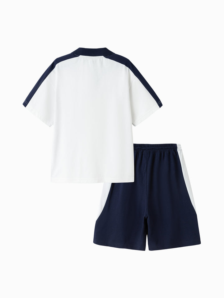 White Blue Toddler Boy Knit Short Sleeve Suit