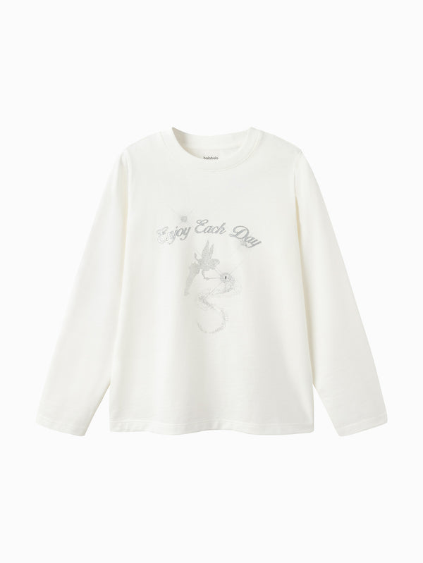 Girl Trend Scenarios Raw White Letter Long Sleeve T-Shirt