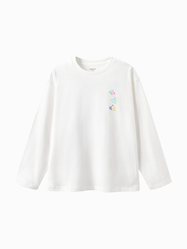 Girl Daily Life Raw White Animal Long Sleeve T-Shirt