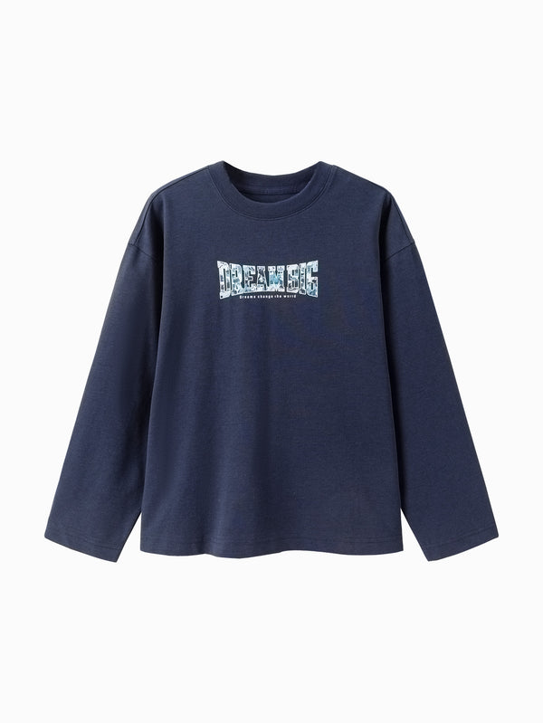 Boy Trend Scenarios Dark Blue Letter Long Sleeve T-Shirt