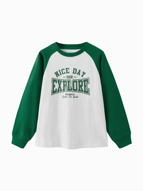 Unisex Daily Life Green Gray Hue Letter Long Sleeve T-Shirt