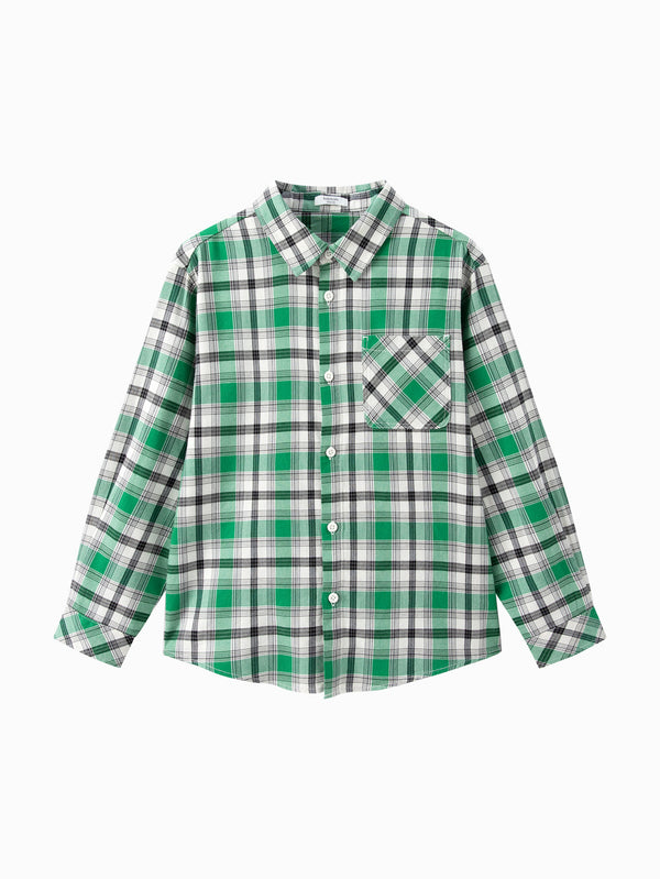 Unisex Daily Life Green Hue Check Long Sleeve Shirt