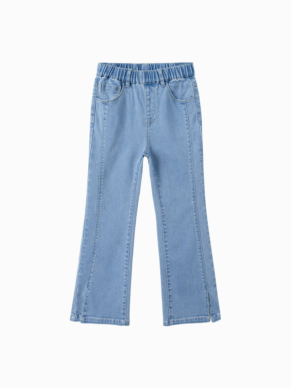 Girl Daily Life Denim Pale Blue Solid Color Trousers