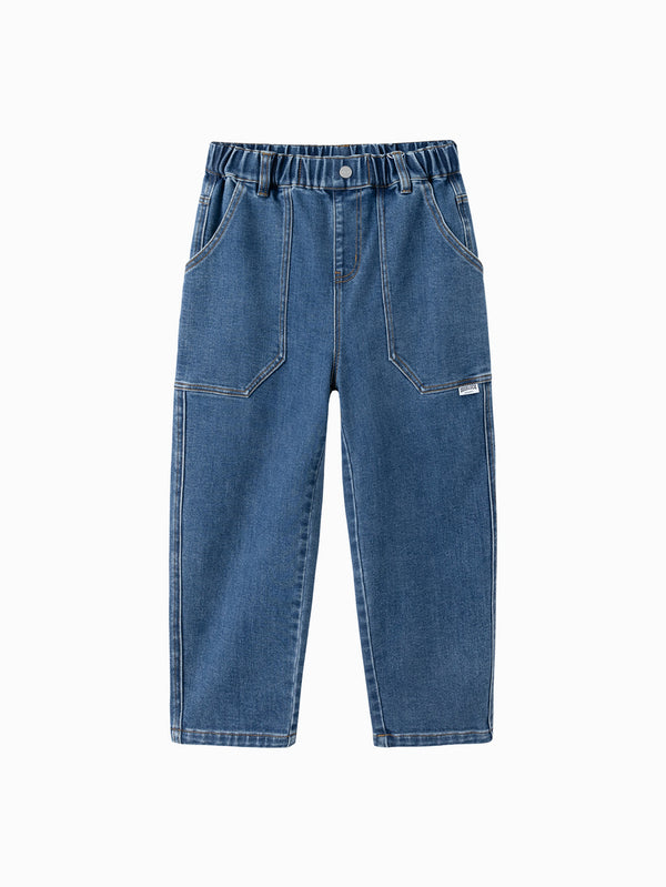 Boy Trend Scenarios Denim Blue Solid Color Trousers