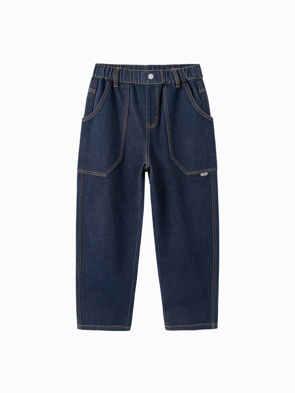 Boy Trend Scenarios Denim Dark Blue Solid Color Trousers