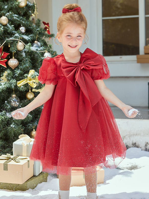 Balabala Kids Girl Christmas Red Hue One-Piece Dress