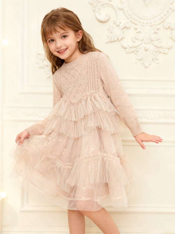 Balabala Girl Kids Causal Wool-cotton Blend Dress