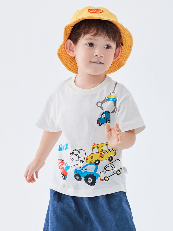 Balabala 幼儿男孩图案汽车 T 恤棉质短袖 T 恤