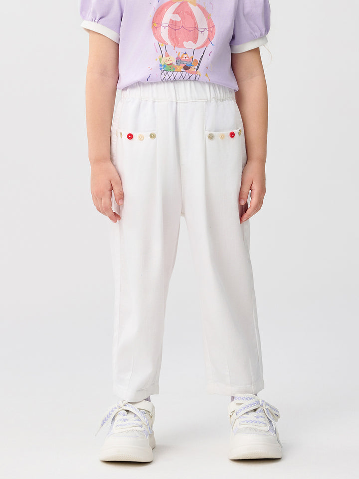 Beige Toddler Girl Denim Pants