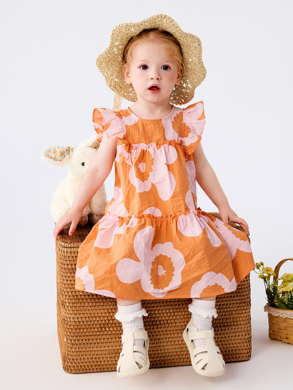 Yellow Melange Baby Girl Woven Dress