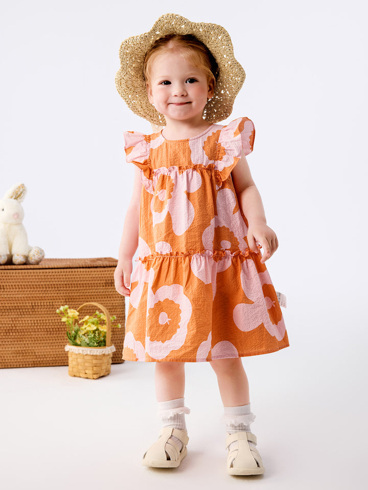 Yellow Melange Baby Girl Woven Dress