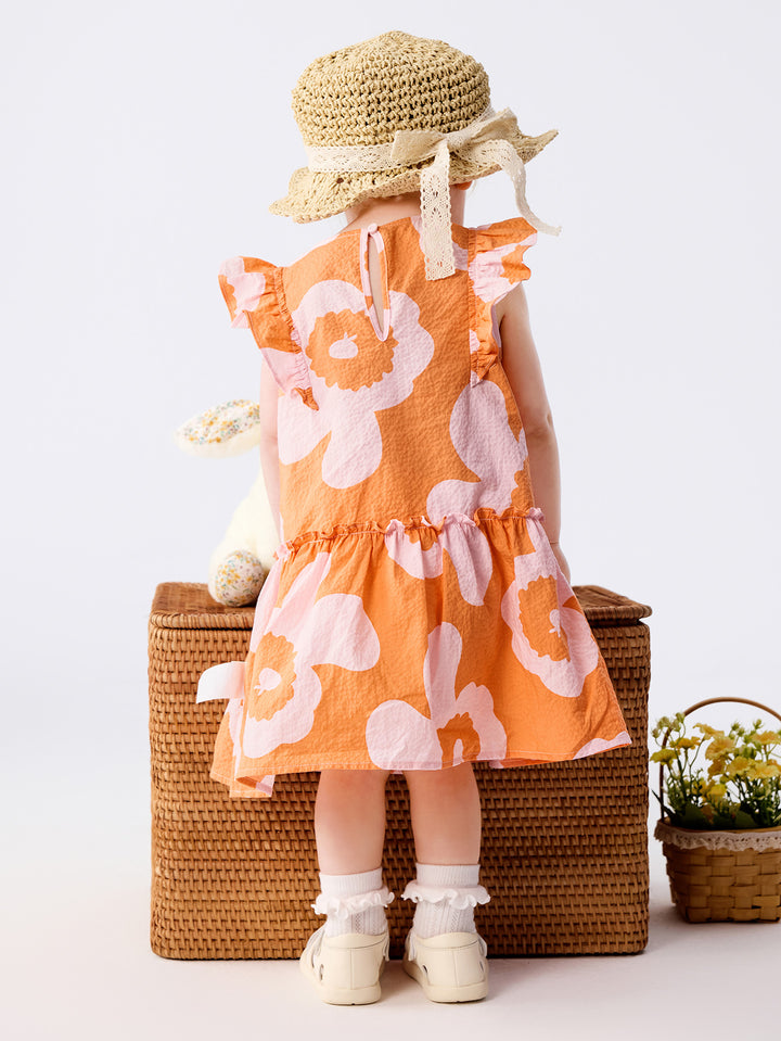 Yellow Melange Baby Girl Woven Dress