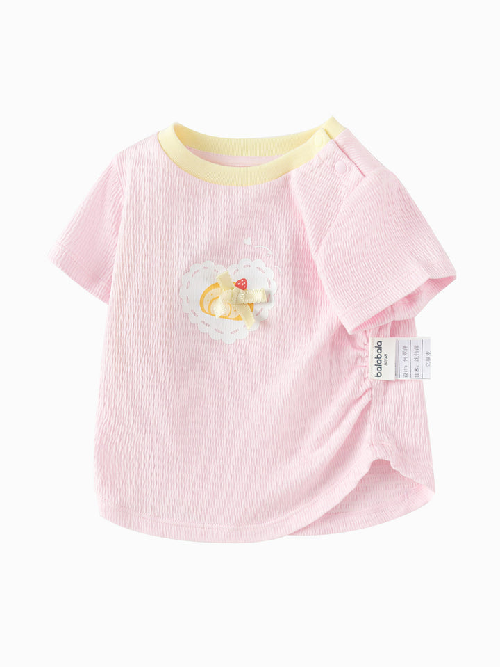 Visions Pink Baby Girl Round V-Neck Short-Sleeved T-Shirt