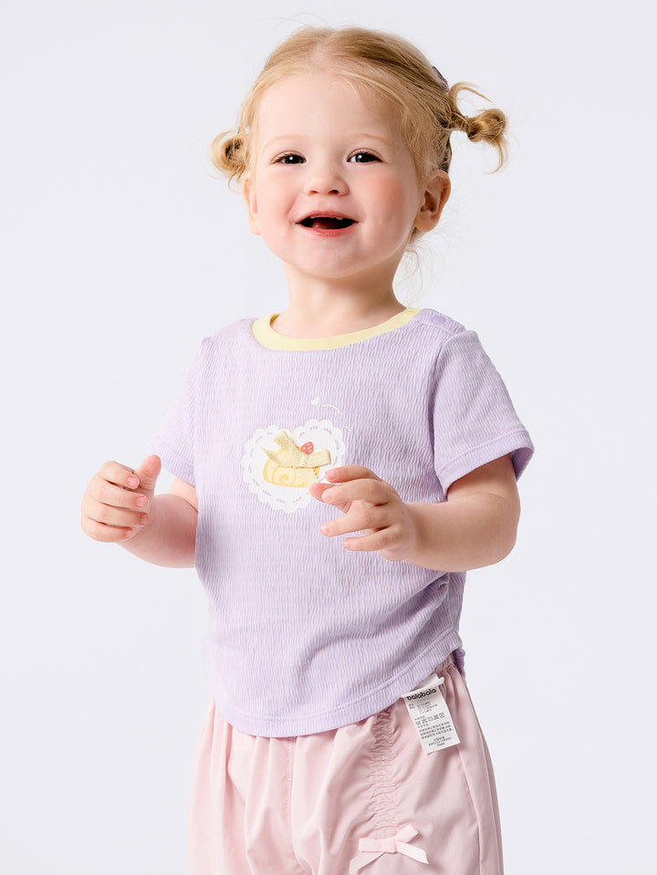 Purple Baby Girl Round V-Neck Short-Sleeved T-Shirt