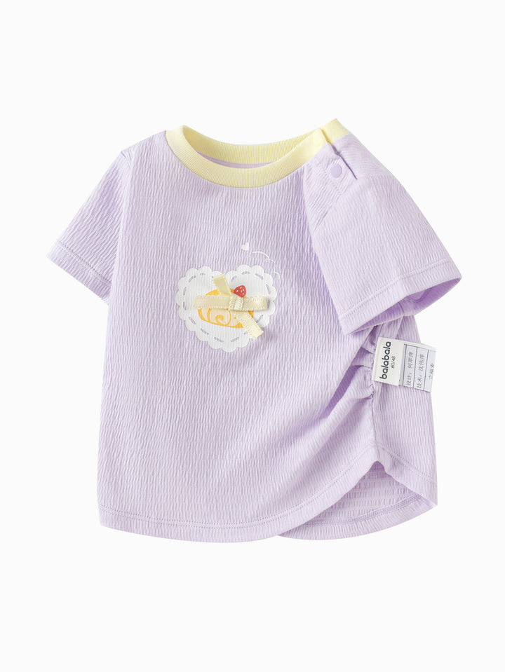 Purple Baby Girl Round V-Neck Short-Sleeved T-Shirt