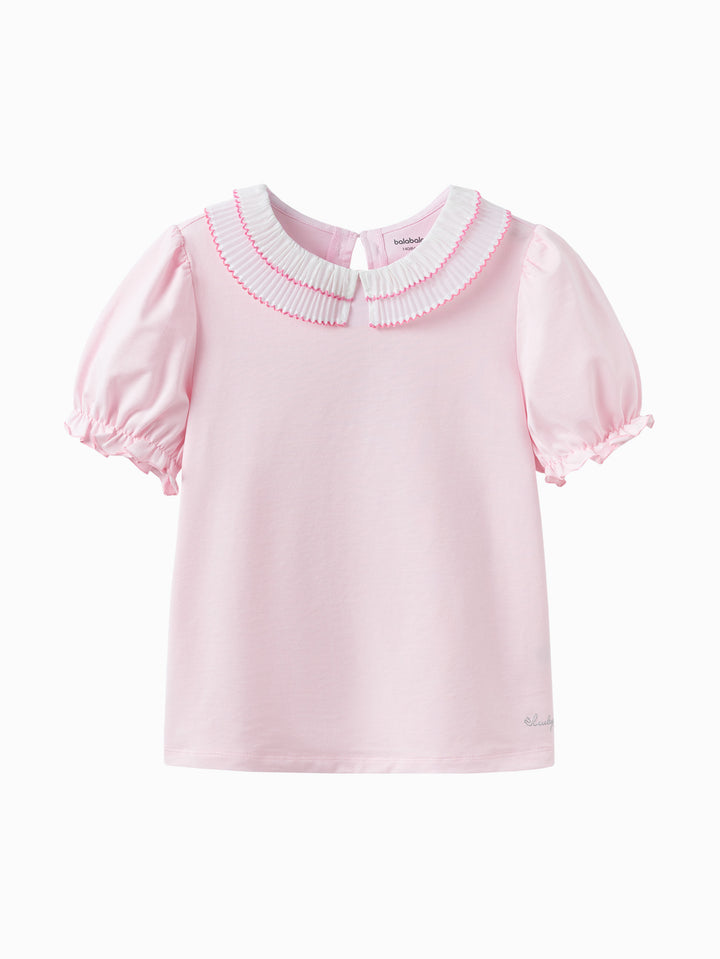 Visions Pink Kids Girl Lapel Short-Sleeved T-Shirt