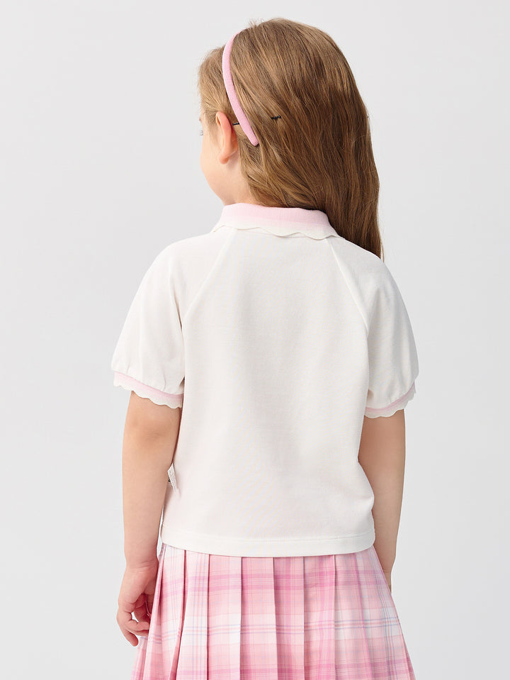 Off-White Baby Girl Lapel Short-Sleeved T-Shirt