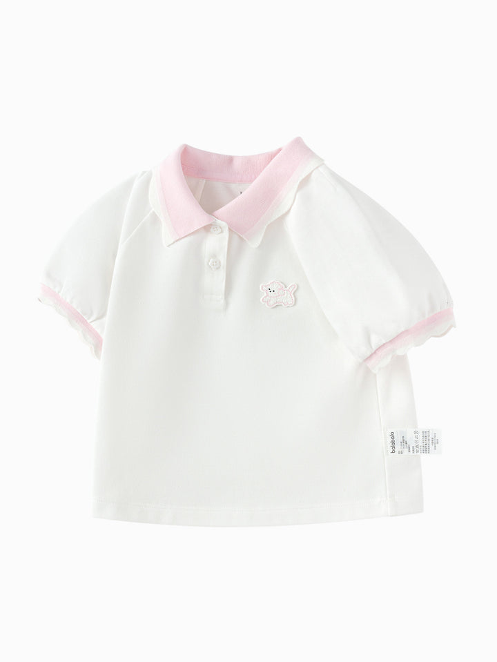 Off-White Baby Girl Lapel Short-Sleeved T-Shirt