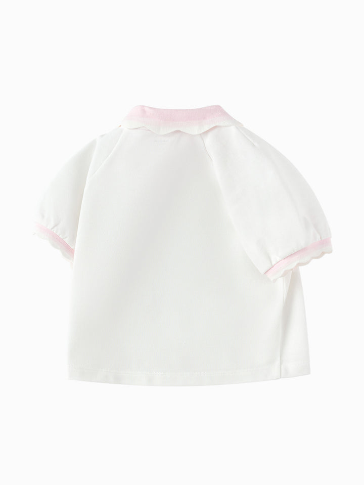 Off-White Baby Girl Lapel Short-Sleeved T-Shirt