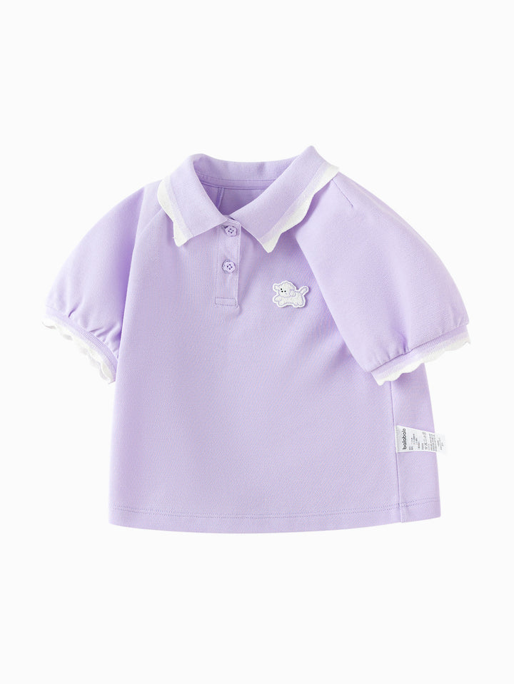 Powder Purple Baby Girl Lapel Short-Sleeved T-Shirt