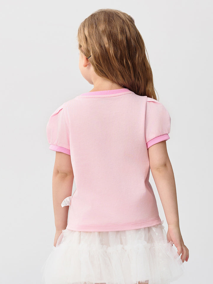 Off-White Baby Girl Round V-Neck Short-Sleeved T-Shirt