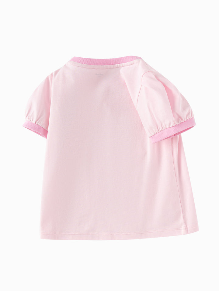 Off-White Baby Girl Round V-Neck Short-Sleeved T-Shirt