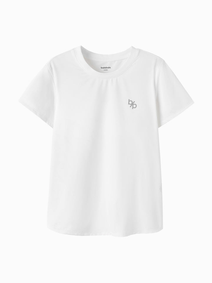 Raw White Kids Girl Round V-Neck Short-Sleeved T-Shirt