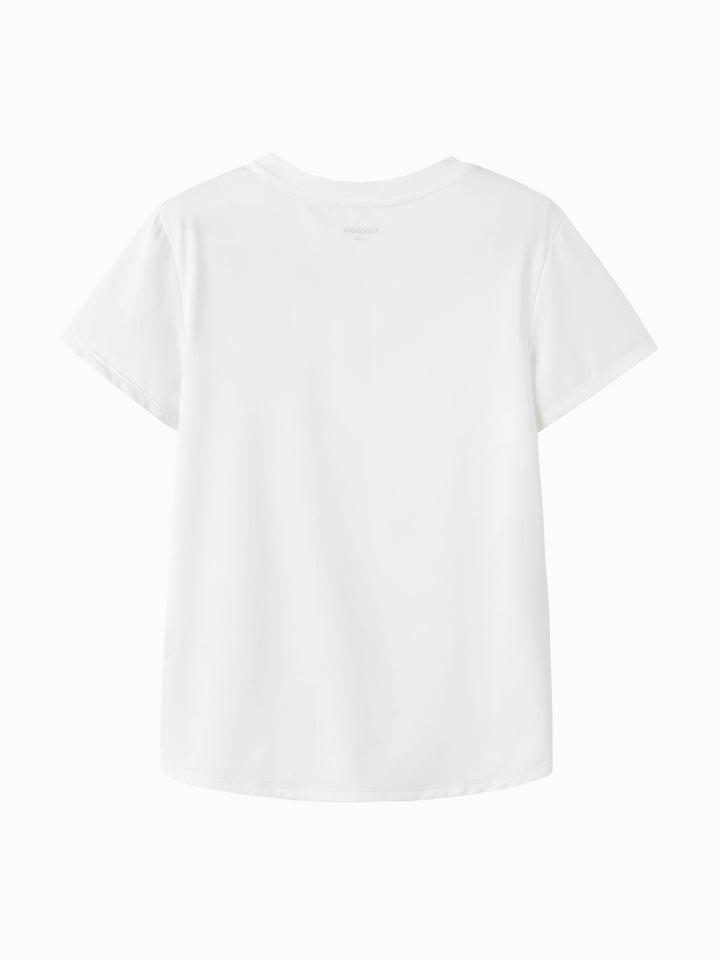 Raw White Kids Girl Round V-Neck Short-Sleeved T-Shirt