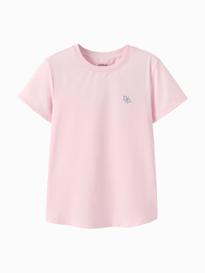 Visions Pink Kids Girl Round V-Neck Short-Sleeved T-Shirt