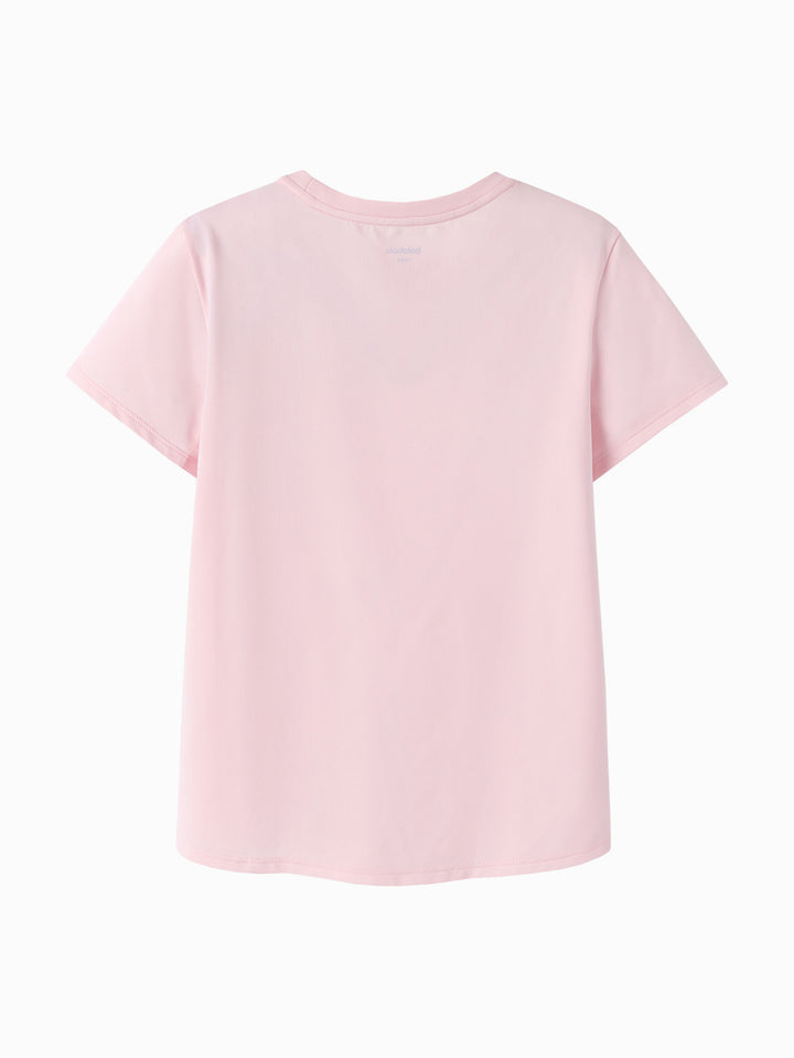 Visions Pink Kids Girl Round V-Neck Short-Sleeved T-Shirt