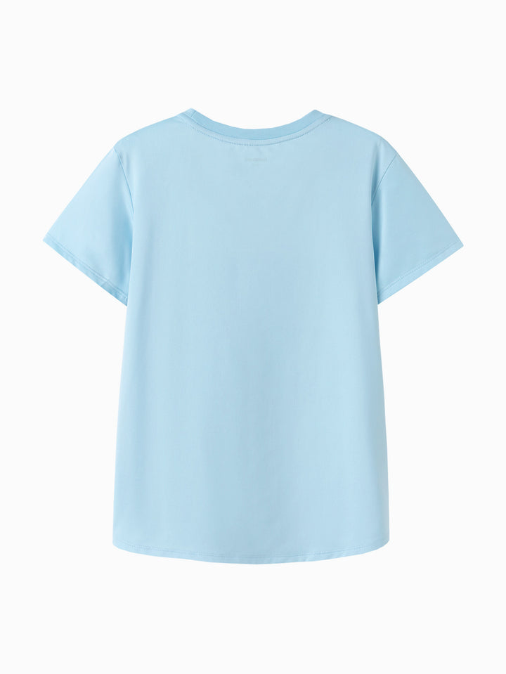 Ice blue Kids Girl Round V-Neck Short-Sleeved T-Shirt