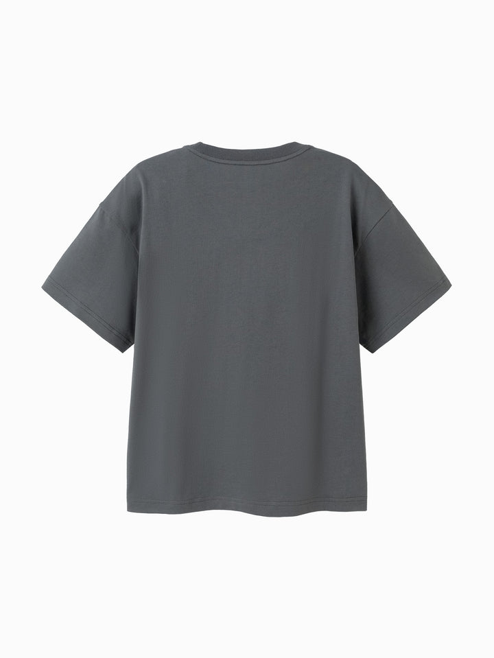 Dark Gray Kids Boy Round V-Neck Short-Sleeved T-Shirt