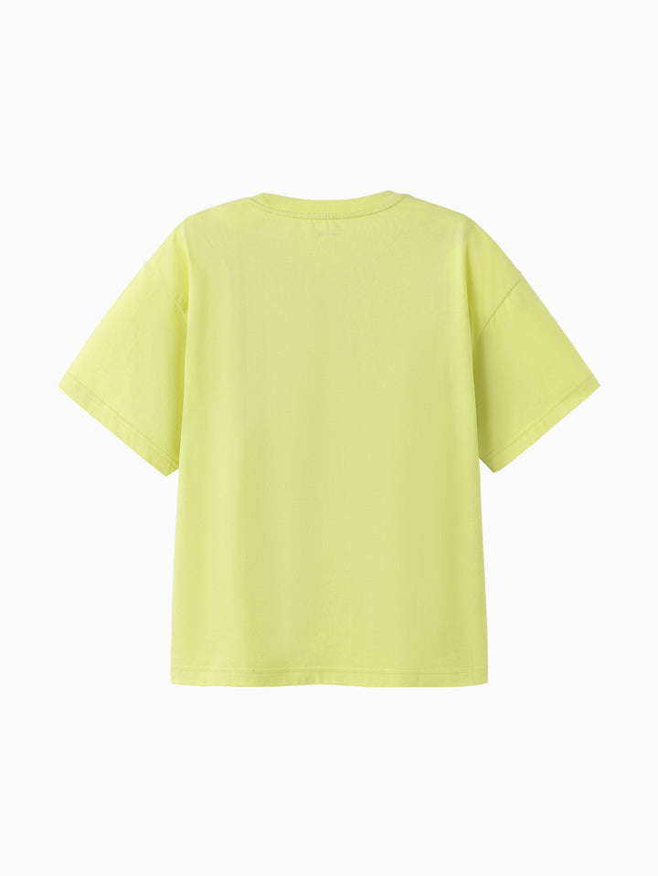 Yellow Green Kids Boy Round V-Neck Short-Sleeved T-Shirt