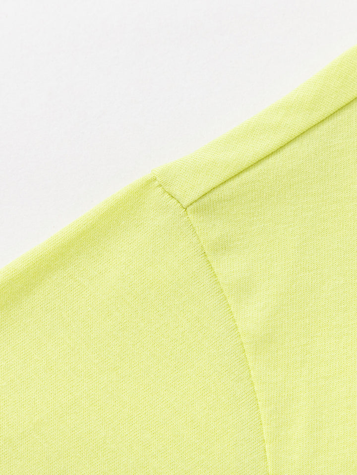 Yellow Green Kids Boy Round V-Neck Short-Sleeved T-Shirt