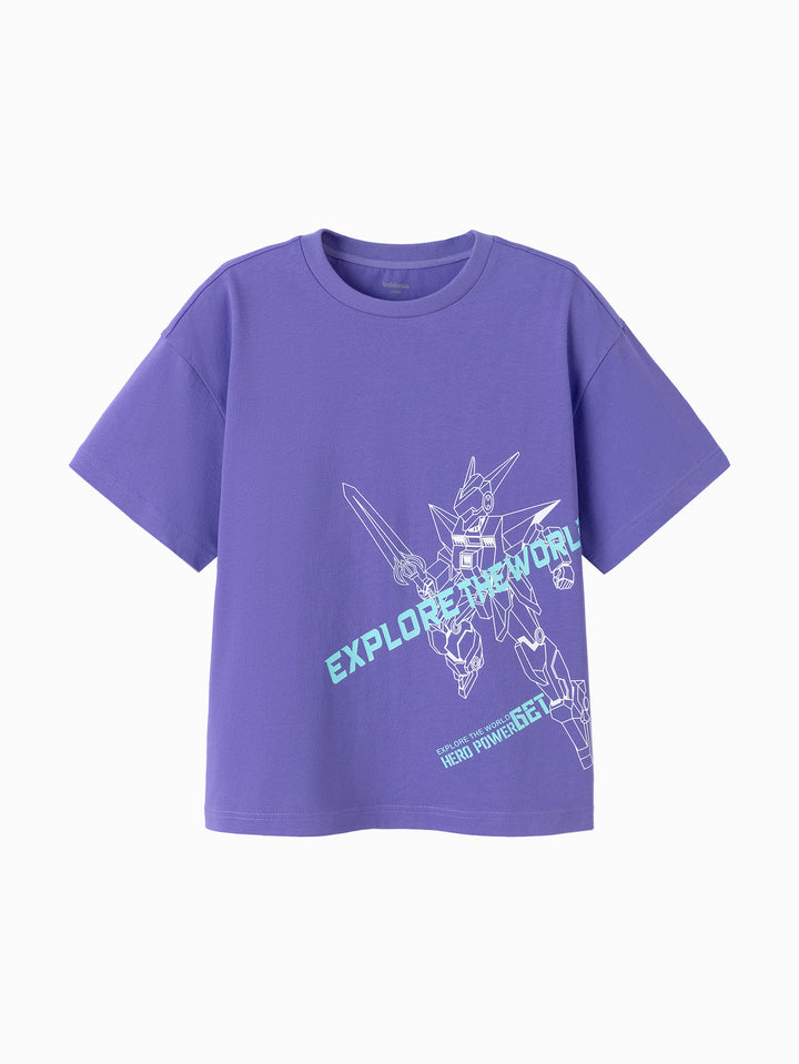 Deep Purple Kids Boy Round V-Neck Short-Sleeved T-Shirt