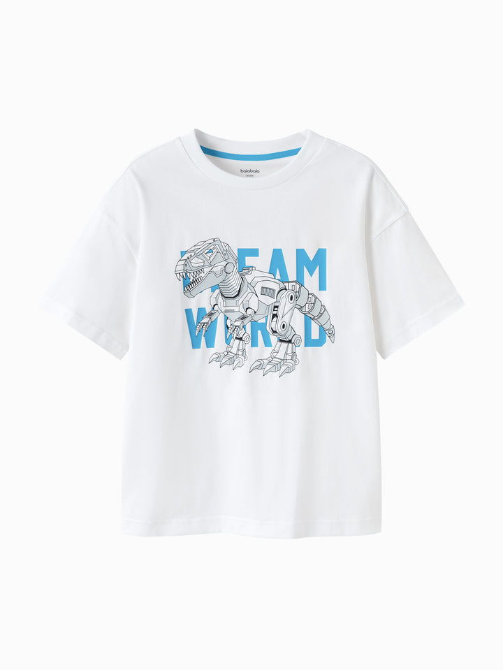 Raw White Kids Boy Round V-Neck Short-Sleeved T-Shirt