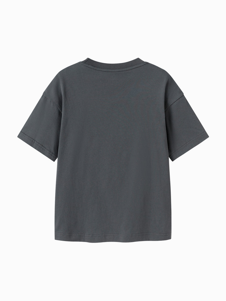 Dark Gray Kids Boy Round V-Neck Short-Sleeved T-Shirt