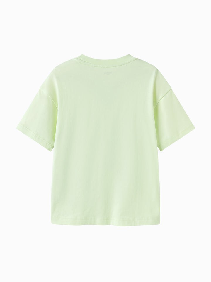 Yellow Green Kids Boy Round V-Neck Short-Sleeved T-Shirt