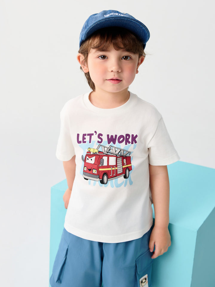 Raw White Baby Boy Round V-Neck Short-Sleeved T-Shirt