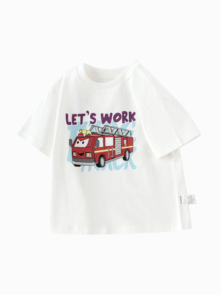 Raw White Baby Boy Round V-Neck Short-Sleeved T-Shirt