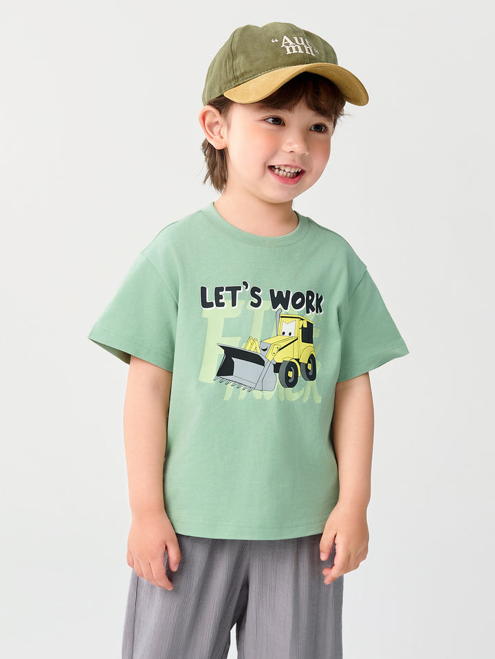 Bean Green Baby Boy Round V-Neck Short-Sleeved T-Shirt