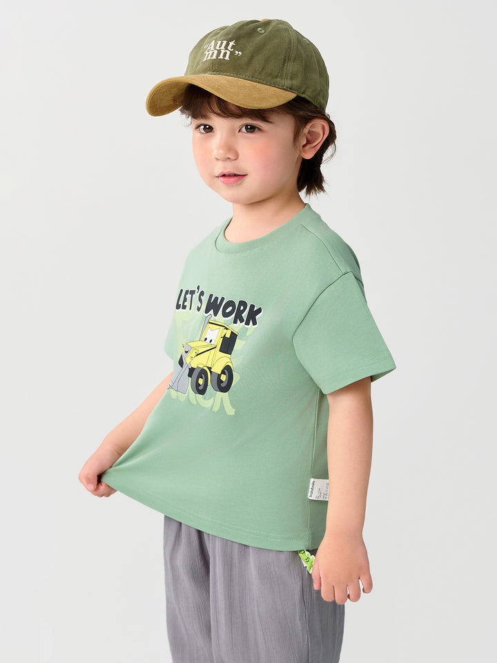 Bean Green Baby Boy Round V-Neck Short-Sleeved T-Shirt