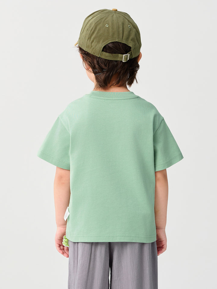 Bean Green Baby Boy Round V-Neck Short-Sleeved T-Shirt