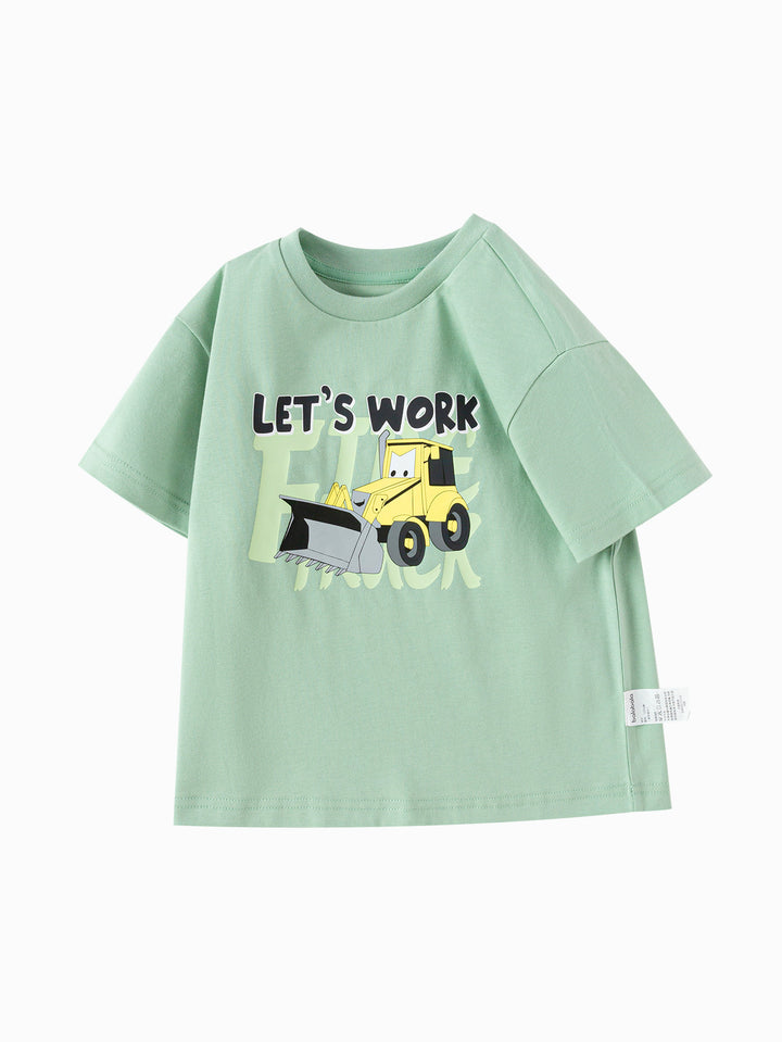 Bean Green Baby Boy Round V-Neck Short-Sleeved T-Shirt