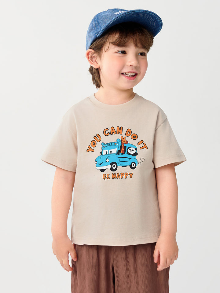 Shell Khaki Baby Boy Round V-Neck Short-Sleeved T-Shirt