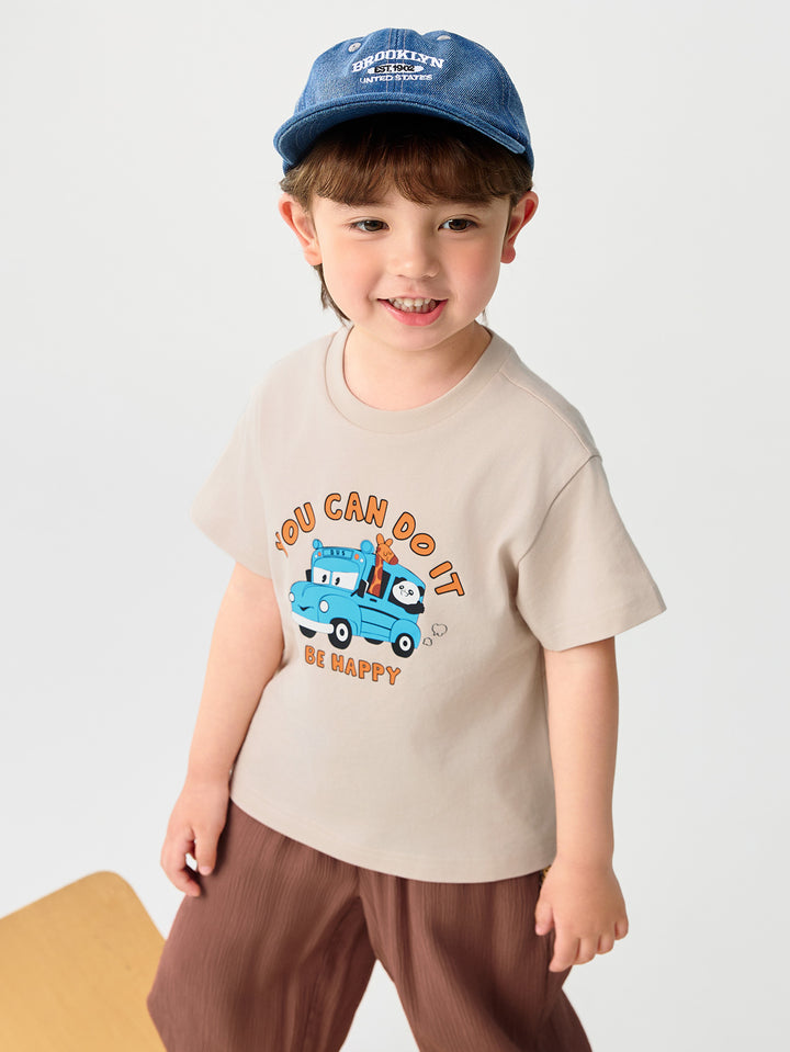 Shell Khaki Baby Boy Round V-Neck Short-Sleeved T-Shirt