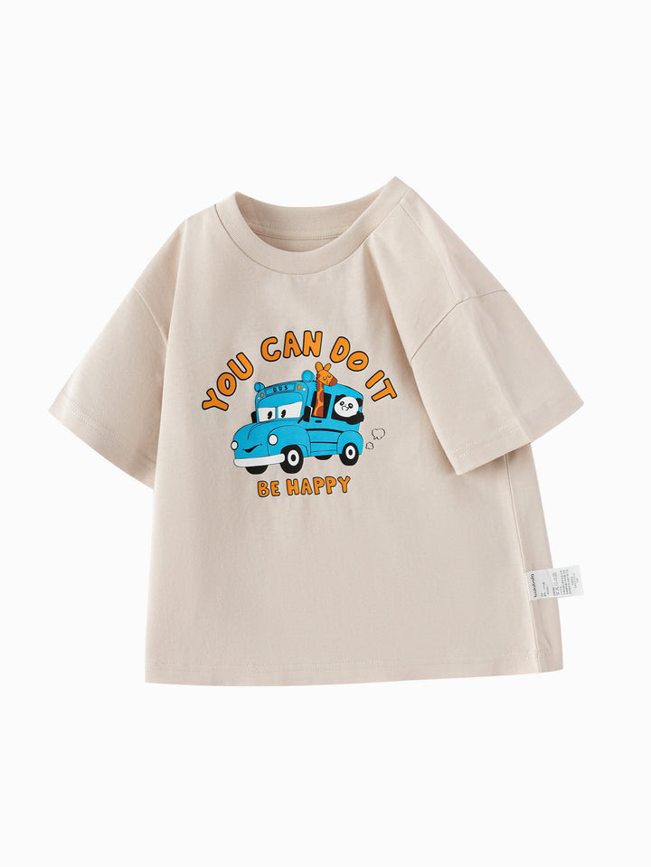 Shell Khaki Baby Boy Round V-Neck Short-Sleeved T-Shirt