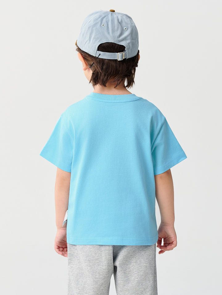 Ice blue Baby Boy Round V-Neck Short-Sleeved T-Shirt